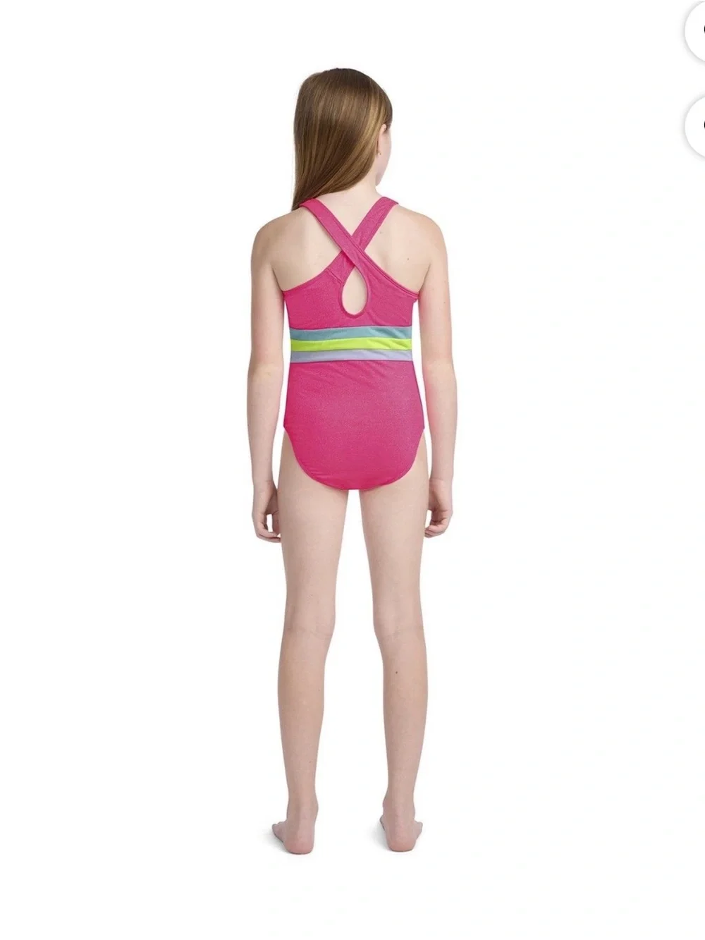Hurley Pink One-Piece Swimsuit with Lime & Aqua Stripes